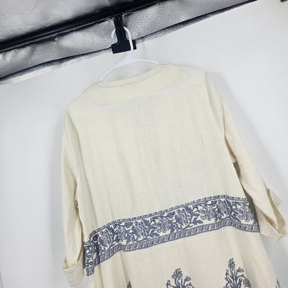 Spartina 449 Maxi Dress White Blue Linen Embroidered Tassels Summer Boho Size XL - Picture 11 of 11